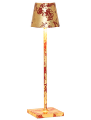 Zafferano America - Poldina Pro Micro Cordless Lamp: Sand, featuring a red lampshade and metal base, suitable for indoor use with dimmable LED functionality.