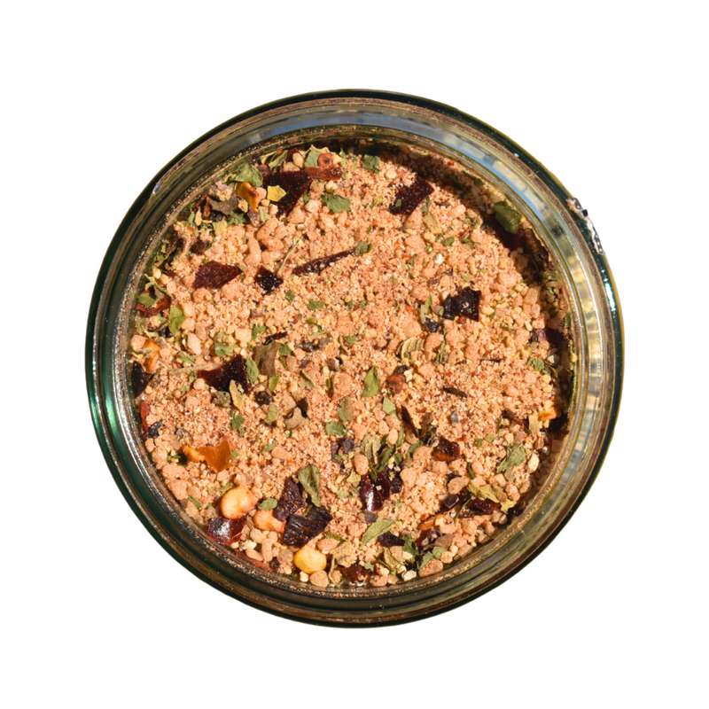 San Juan Island Sea Salt - French Fry Seasoning Blend in a glass jar with varied spices, designed to enhance crispy fries with savory, spicy, and sweet notes.