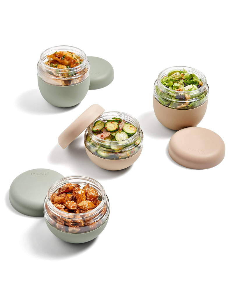 W&P - Glass Seal Tight To-Go & Storage Bowl: Cream / 16 oz, featuring airtight screw-top lid, borosilicate glass, and silicone sleeve, ideal for meal prepping and storage.