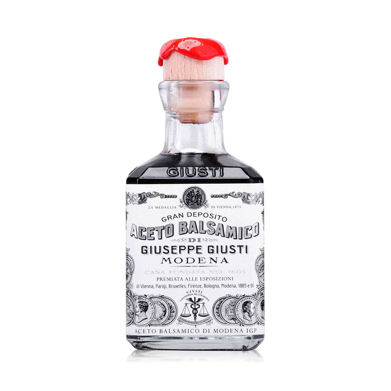 Giusti - 1 Silver Medal Balsamic Vinegar of Modena, 8.45 fl oz, square-shouldered glass bottle, red wax seal, historical label.