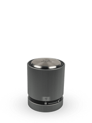 Peugeot BULK DISPLAY Line Bottle Stopper with a carbon finish, featuring a silver cylindrical design and close-up details of the lock, logo, and bar code.