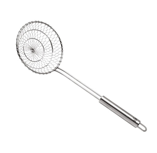 Kuhn Rikon | Spider Skimmer, Small (stainless) with hand-woven wire mesh, ideal for lifting and draining foods from hot liquids safely.