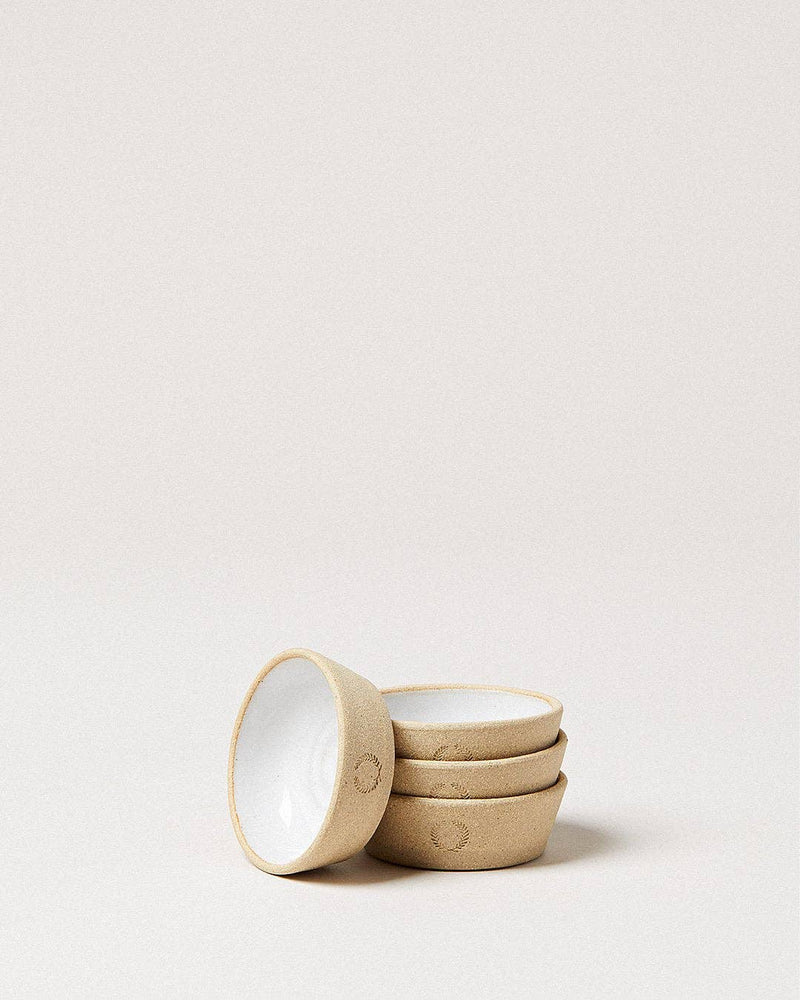 Farmhouse Pottery - Silo Ramekin: Single, trio of stoneware bowls with sandy-beige exteriors and white interiors, versatile for kitchen or home use, handcrafted in Vermont.