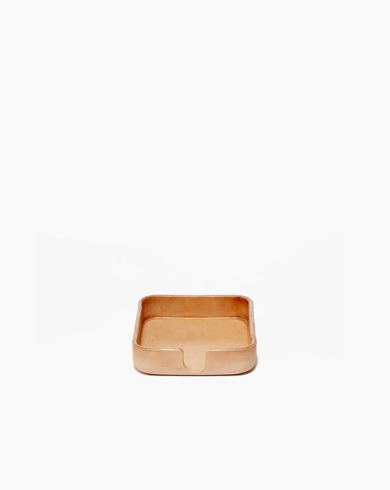 Graf Lantz - Kobon Leather Square Tray - Natural, a sculpted Vachetta leather organizer, ideal for holding coasters, jewelry, or office essentials.