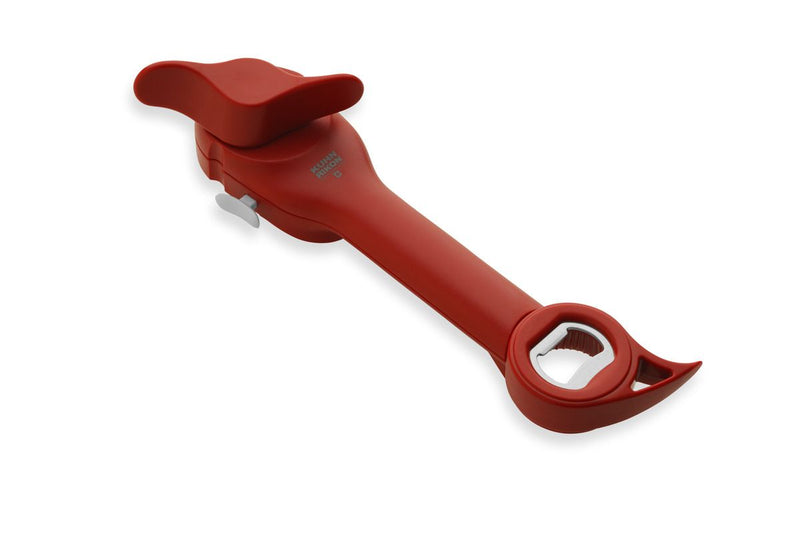 Kuhn Rikon Auto Master Opener, a versatile kitchen tool with a jar-lid gripper, bottle opener, and can prying blade, ideal for various opening tasks.