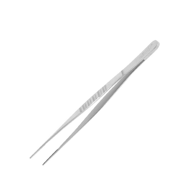 de Buyer Stainless Steel Long Straight Tweezer, ideal for precise kitchen tasks, shown in close-up on a white background, highlighting its sleek, professional design.