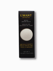 L'AVANT Collective - Wool Dryer Balls - Pack of 3: New Zealand wool balls in eco-friendly packaging, reducing drying time, static, and wrinkles for a sustainable laundry solution.