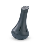 Peugeot Bilbo Cleaning Beads for Decanter, a black, teardrop-shaped gadget with slots, designed for effortless cleaning of carafes by swirling with hot water.