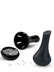 Peugeot | BULK BOX Bilbo Cleaning Beads for Decanter; black object containing silver beads, designed for effective cleaning of decanters.