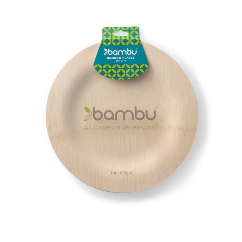 bambu® - Disposable Bamboo Round Plates: 9 inches, set of 8, eco-friendly and compostable, ideal for events and gatherings.