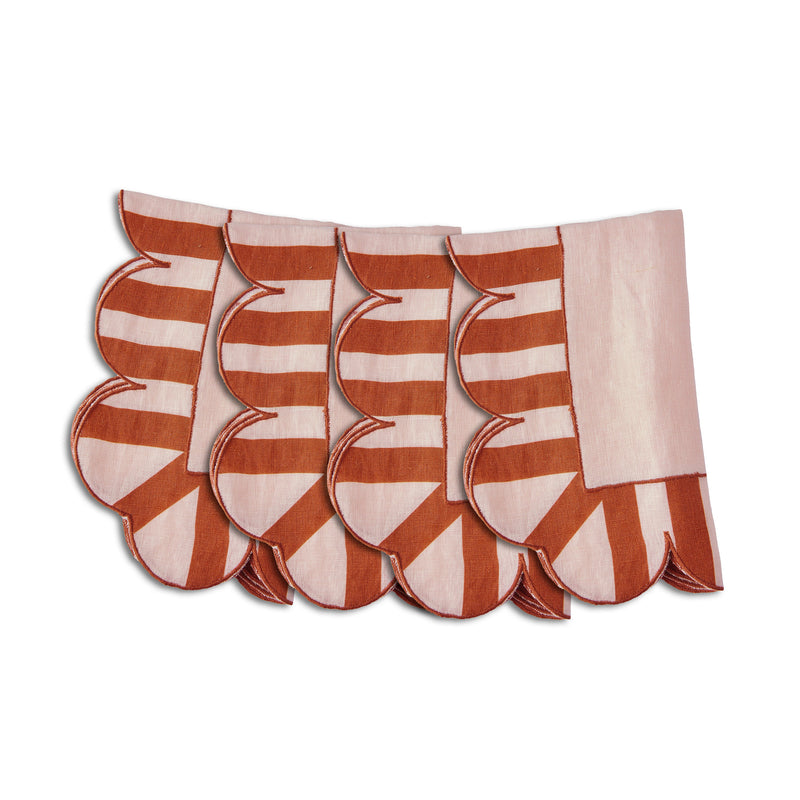 Misette | Jardin Embroidered Linen Scalloped Stripe Napkins, Green