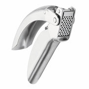 Kuhn Rikon | Epicurean Garlic Press - stainless steel, ergonomic design with pullout sieve for easy cleaning. Efficient beveled holes for enhanced garlic flavor.