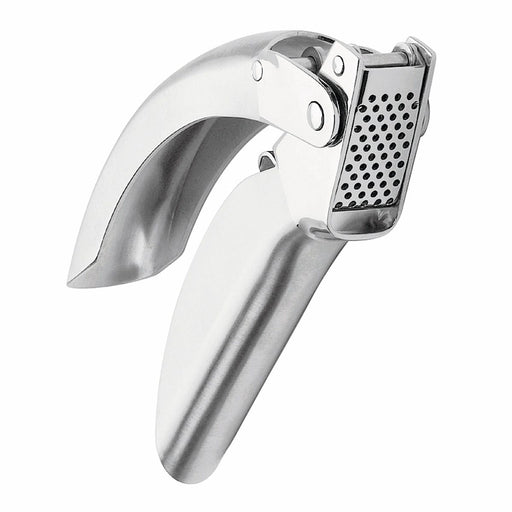 Kuhn Rikon | Epicurean Garlic Press - stainless steel, ergonomic design with pullout sieve for easy cleaning. Efficient beveled holes for enhanced garlic flavor.