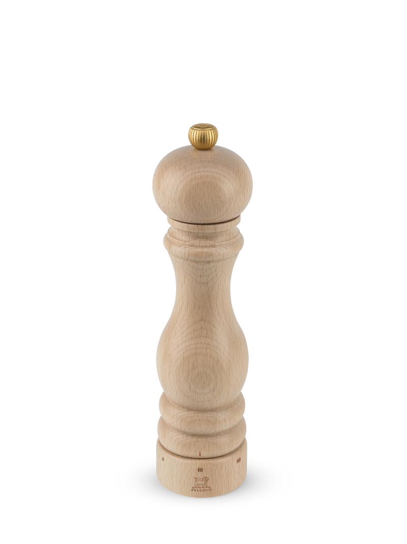 Peugeot | Paris u'Select Natural Wood Salt Mill, 9 inches, featuring a turned-beech body and brass knob, offering precision grinding with 6 adjustable settings.