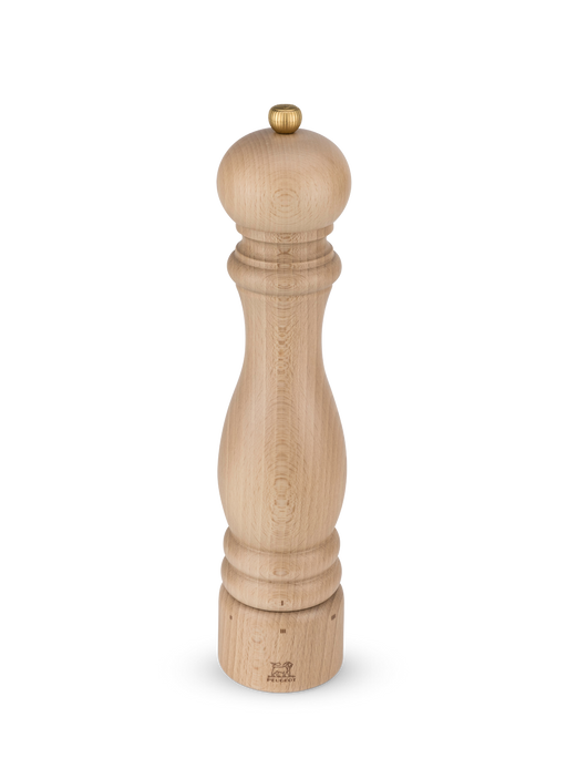 Peugeot | Paris u'Select Pepper Mill Natural Wood, 12 inches, features a classic design with a light wooden finish and brass knob, ideal for culinary enthusiasts.