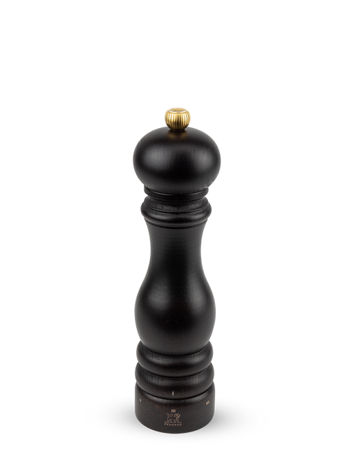 Peugeot | Paris u'Select Wood Salt Mill, Chocolate: Classic turned-wood design with brass knob, featuring six grind settings for precise seasoning. Ideal for refined, authentic cooking.