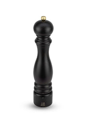 Peugeot | Paris u'Select Wood Pepper Mill Chocolate, 12 inches, featuring a classic turned shape, brass adjustment knob, and Peugeot logo on base.