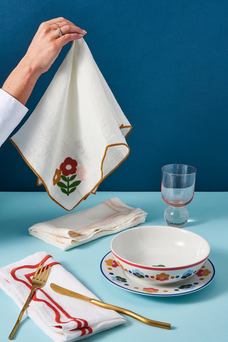 Misette | Floral Embroidered Linen Napkins in Amber