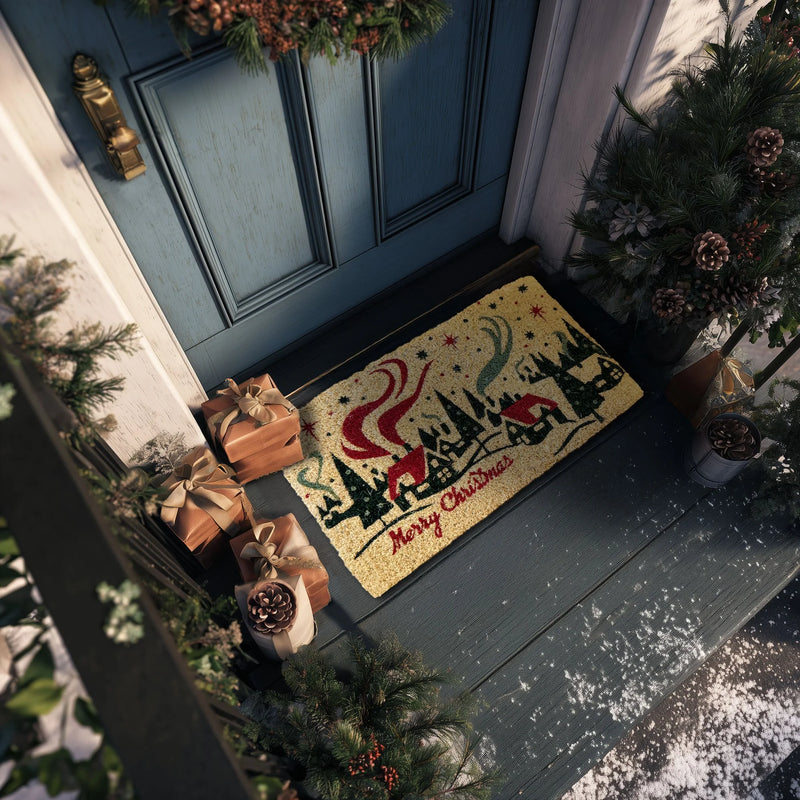 DHOME | WILLIAMSBURG Sunflower Blockprint Handwoven Coir Doormat