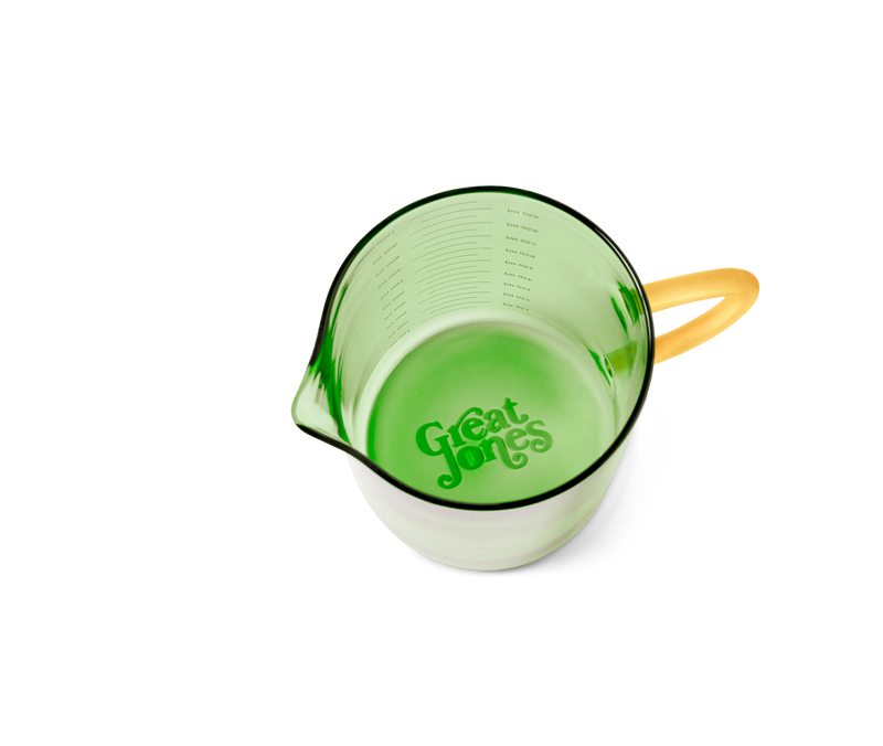 Great Jones | Beyond Measure 4-Cup - Broccoli-Butternut glass measuring cup, with clear measurements, designed for prep, serving, and entertaining; ideal kitchenware from Athens Cooks.