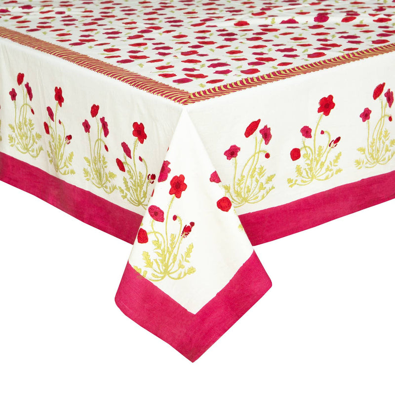 Couleur Nature | Poppies Red & Green French Tablecloths: 71" x 71"
