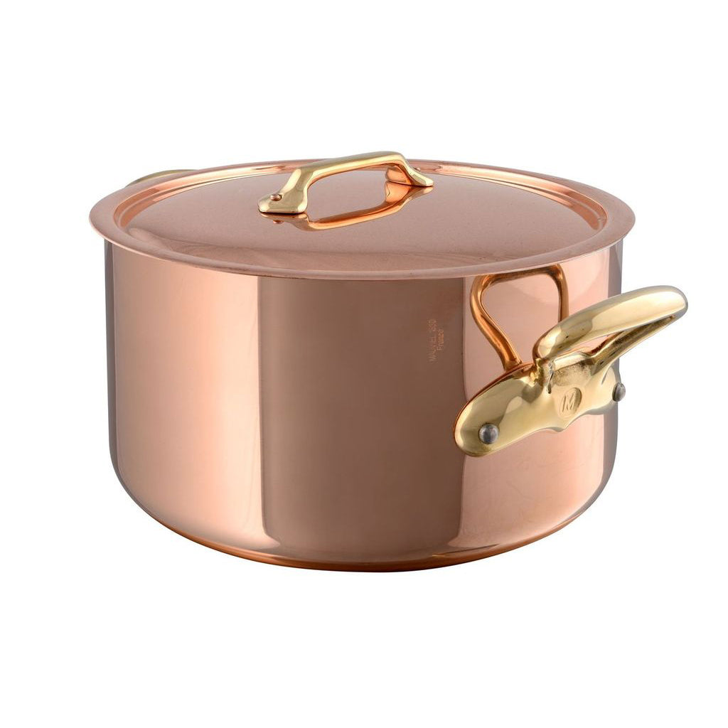 Mauviel | M'''Heritage M'''200 B, 6.1-qt stewpan with brass handles and lid, featuring 90% copper exterior for even heating, ideal for soups and stews.