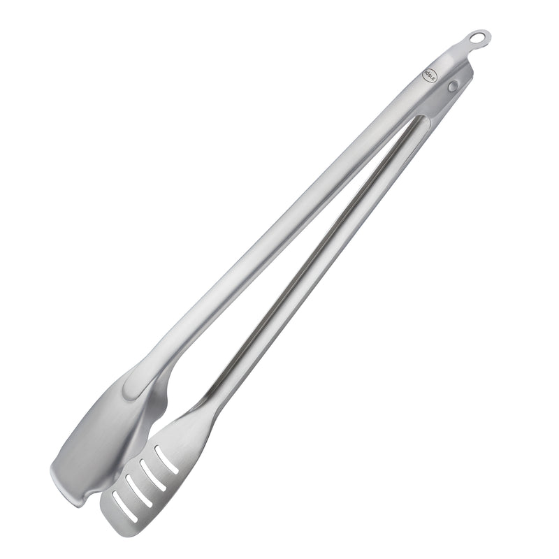 Rösle | Premium Barbecue Grilling Tongs crafted from stainless steel, featuring a large turning surface and grease drain slots, ideal for precise grilling.