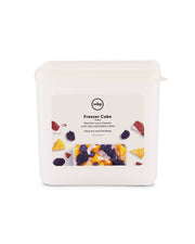 W&P - Freezer Cube Storage Containers: Set of 3 in Small, Medium, Large, featuring stackable design with labeled lids for easy food storage and organization.