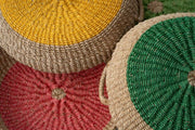 NEEPA HUT - Iris Tray I Yellow: A handwoven seagrass tray with vibrant yellow accents, ideal for serving food or organizing items, crafted by artisans in the Philippines.