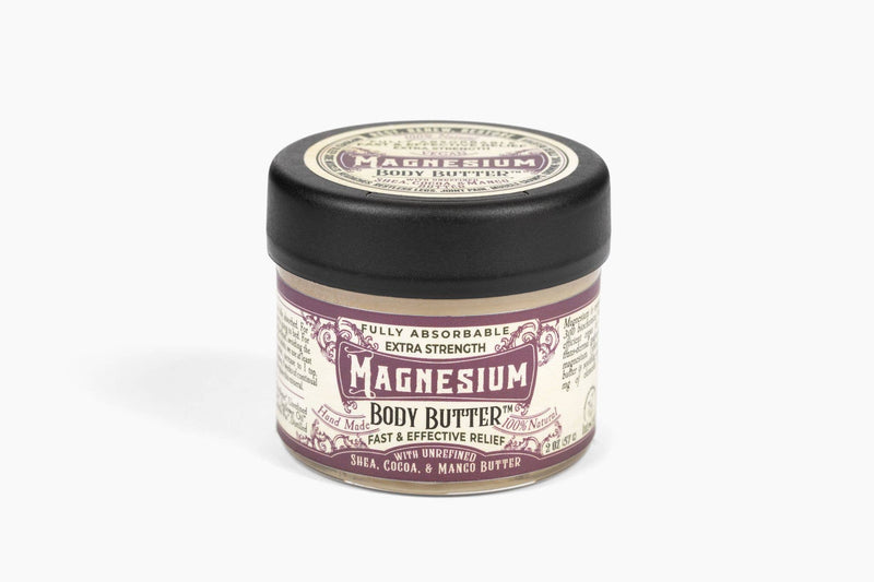 Roots And Leaves - Magnesium Body Butter in a jar, designed for topical magnesium absorption, enhances sleep and relieves pain, featuring a blend of organic butters and oils.