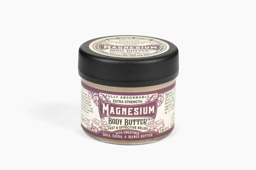 Roots And Leaves - Magnesium Body Butter in a jar, designed for topical magnesium absorption, enhances sleep and relieves pain, featuring a blend of organic butters and oils.