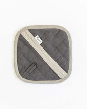 MagicLinen - Linen pot-holder in Charcoal gray with a white stripe, featuring quilted detailing and a hanging loop, ideal for stylish and practical kitchen use.