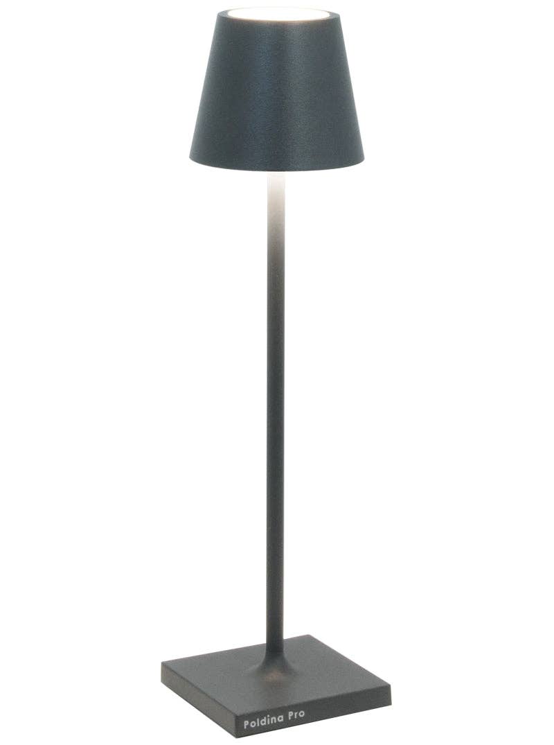 Zafferano America - Poldina Pro Micro Cordless Lamp: Sand, featuring a sleek black pole and white lampshade, ideal for versatile kitchen lighting.