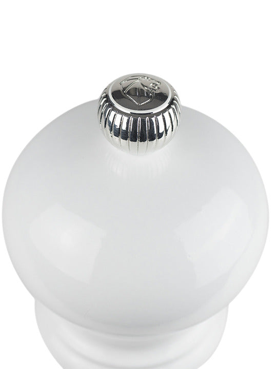Peugeot | Paris u'Select Salt Mill, 9-inch, white lacquer, features a glossy body and chrome knob, designed for precise grinding with u'Select technology.