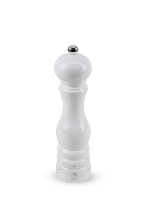 Peugeot | Paris u'Select Pepper Mill, 9-inch, glossy white hourglass design with metal knob, showcasing classic elegance and precision grinding for refined culinary use.