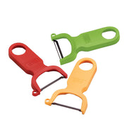 Kuhn Rikon | Original Swiss Peeler Set features three lightweight, ergonomic peelers with sharp blades and potato eye removers, ideal for efficient fruit and vegetable peeling.