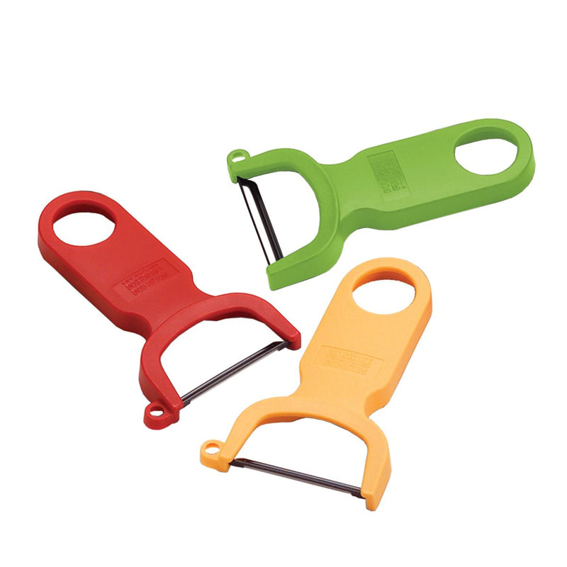 Kuhn Rikon | Original Swiss Peeler Set features three lightweight, ergonomic peelers with sharp blades and potato eye removers, ideal for efficient fruit and vegetable peeling.