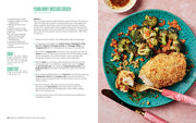 Hachette Book Group's What to Cook When You Don't Feel Like Cooking spread, featuring panko-crusted chicken and frico broccoli recipe, highlighting efficient, complete meal solutions.