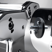 Marcato | PastaDrive Motor 110V Premium, featuring a chrome-plated manual roller and crank shaft, enhances homemade pasta preparation with robust stability and quick coupling capabilities.