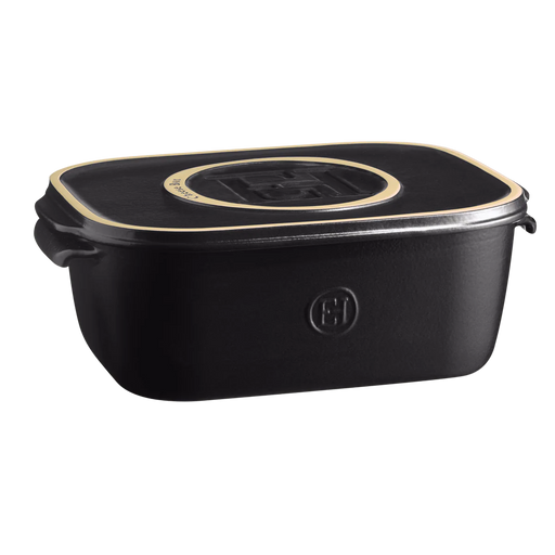 Emile Henry Cheese Box, Black—a versatile, high-fired clay storage solution with a flat lid doubling as a serving platter, perfect for stylish cheese storage and presentation.