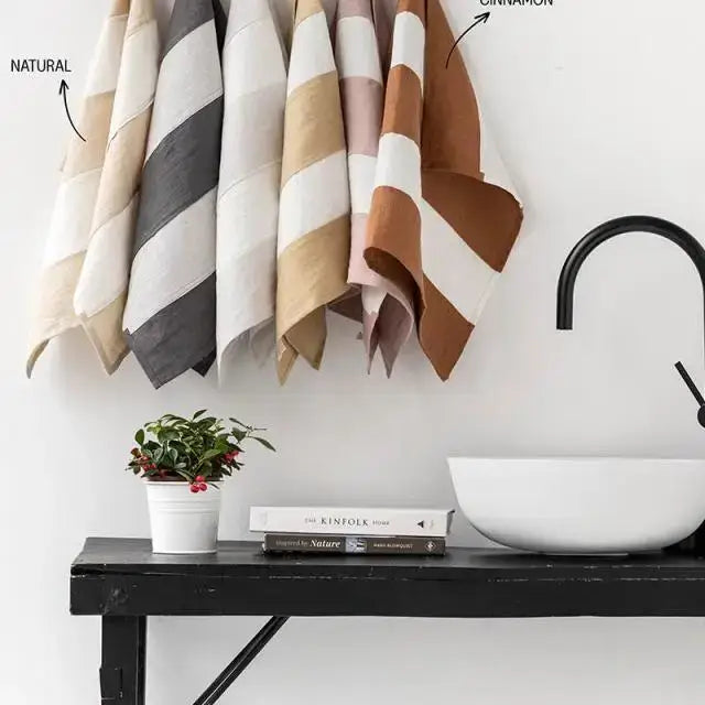 MagicLinen | Striped Linen Tea Towel Kitchen towel Zero-waste: Gray Blue