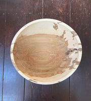 Petermans Boards and Bowls Inc. - 15 Ambrosia Maple Round Bowl, handcrafted from sustainably sourced maple wood, features unique beetle-created patterns, ideal for serving.