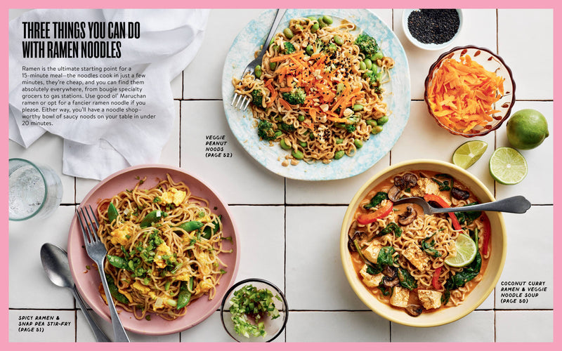 Hachette Book Group - What to Cook When You Don't Feel Like Cooking: Three ramen recipes with ingredients, highlighting quick meal solutions for busy cooks. Featured in Athens Cooks.
