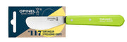 Opinel Essential Birdsbeak Vegetable Knife with a stainless-steel blade and green wooden handle, ideal for precise fruit and vegetable preparation, perfect for any kitchen.