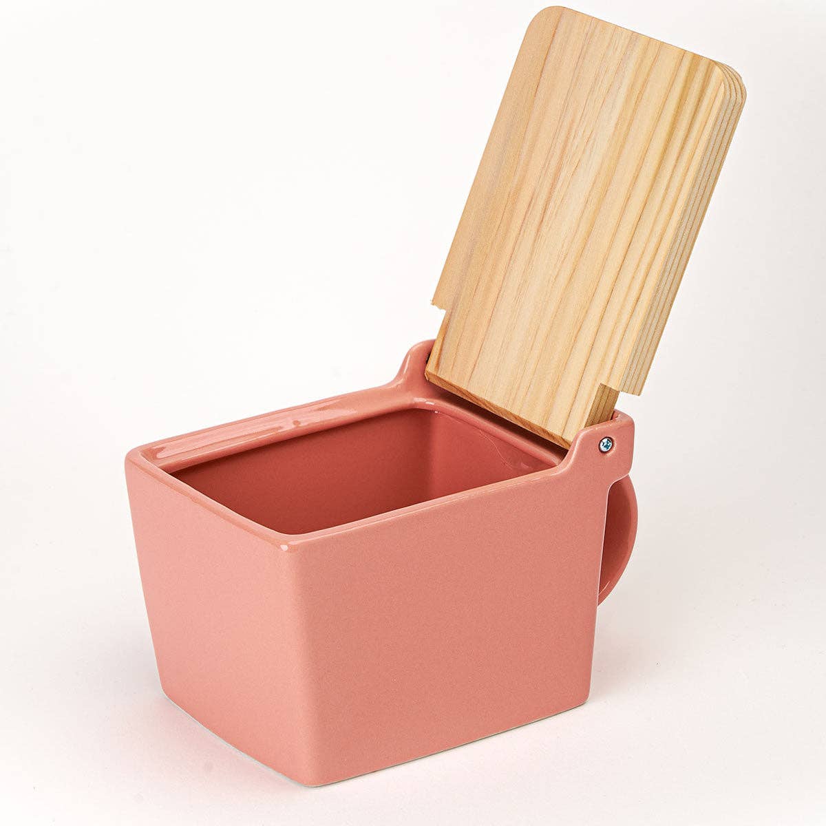 Bee House Ceramic Salt Box With Wooden Lid & Dehumidifying Measuring Spoon
