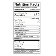 Poppy Hand-Crafted Popcorn - Christmas Confetti Popcorn: Nutrition label showing 130 calories per ½ cup serving, with festive ingredients like salted caramel and chocolatey drizzle.
