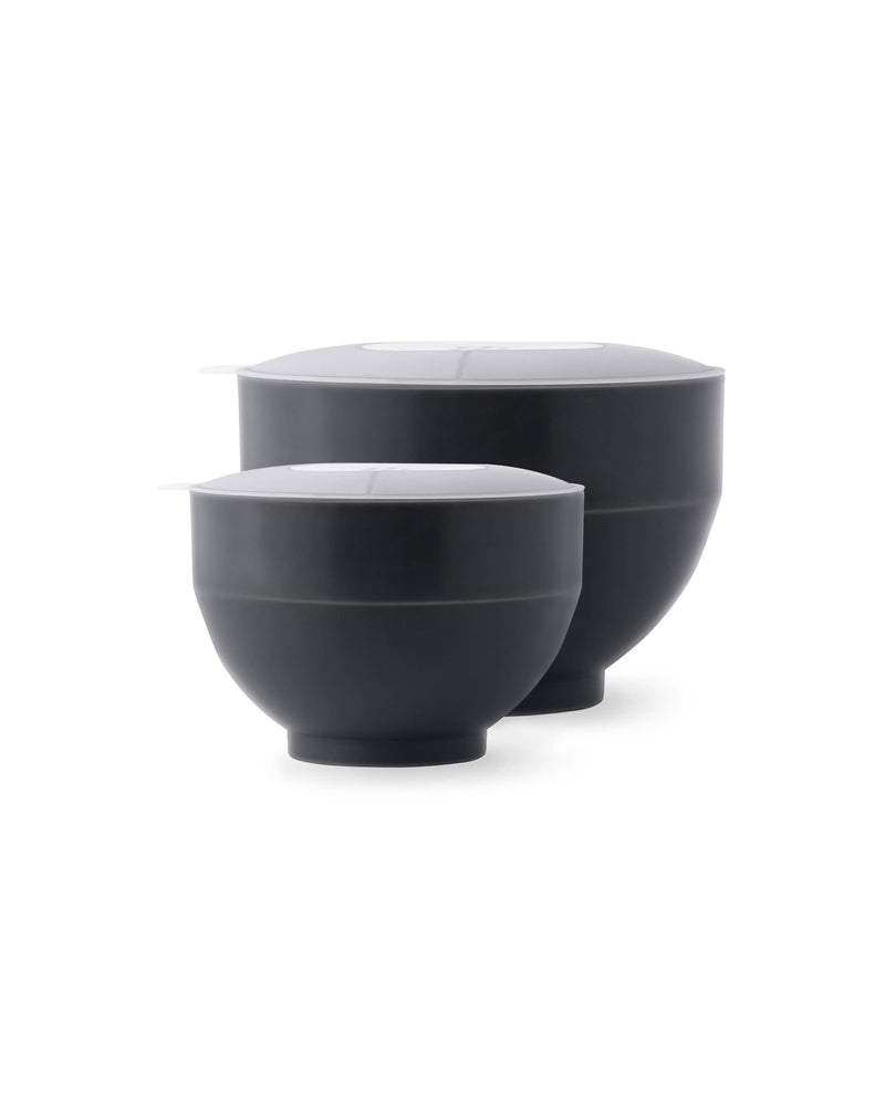 W&P - Standard Size Popcorn Popper, silicone reusable maker with black bowls and lids, ideal for movie-night popcorn, collapsible for easy storage, microwave and dishwasher safe.