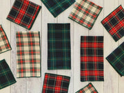 Dot and Army Tartan Cloth Napkins, set of four, showcasing a close-up of classic plaid fabric, ideal for holiday gatherings and crafted in Georgia.