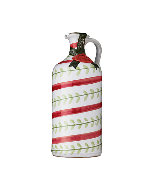 Zia Pia - Foglie Extra Virgin Olive Oil Ceramic by Galantino: Hand-painted festive jug with handle and spout, premium olive oil from Puglia, 500 ml.