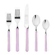 Mepra SPA - 5 PCS PLACE SETTING FANTASIA LILAC features elegant silverware with durable purple handles, crafted from high-quality stainless steel and resin.